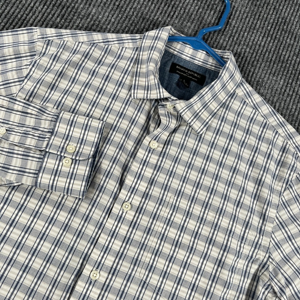 Banana Republic Shirt Mens Large Gray Plaid Long Sleeve Button Up Soft Stretch